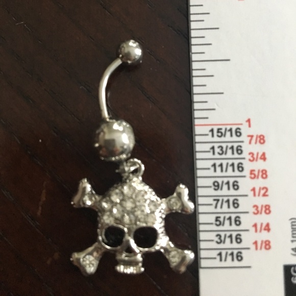 Clear crystal dangling skull belly ring. New! - Picture 2 of 3